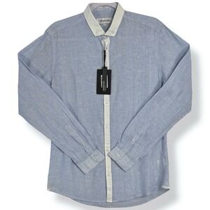 NWT Prototype Linen Blend Button Down Shirt Size S Striped‎ Lightweight Slim Fit